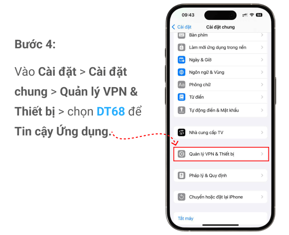 Thiết lập tin cậy ứng dụng DT68 trên iPhone